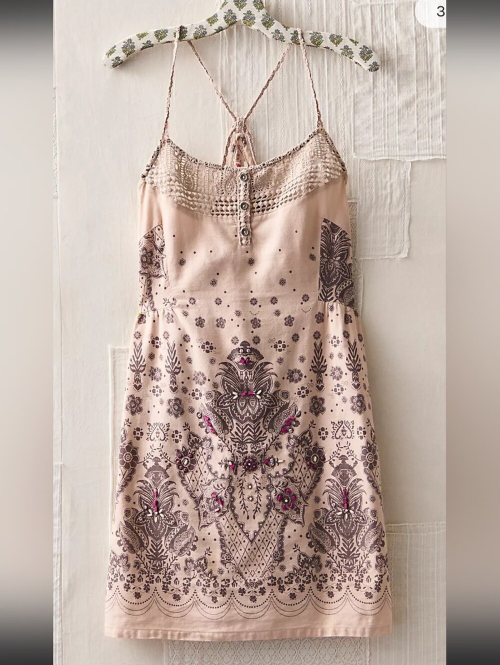 Free People Boho Hippie Crocheted Festival The Originals Beaded Tank Mini Sz 4